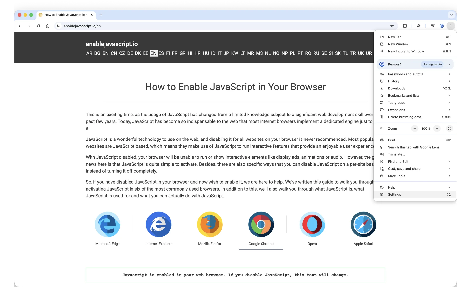 Chrome three-dot menu open on macOS 26