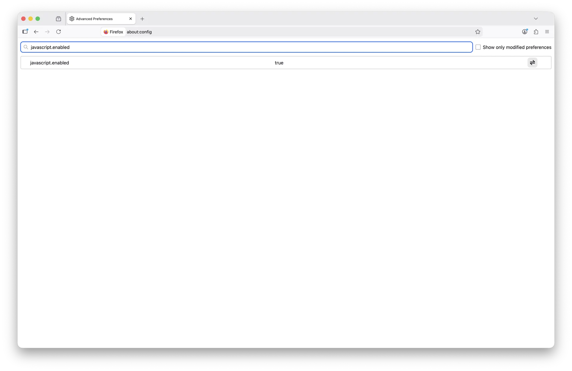 javascript.enabled set to true in Firefox on macOS