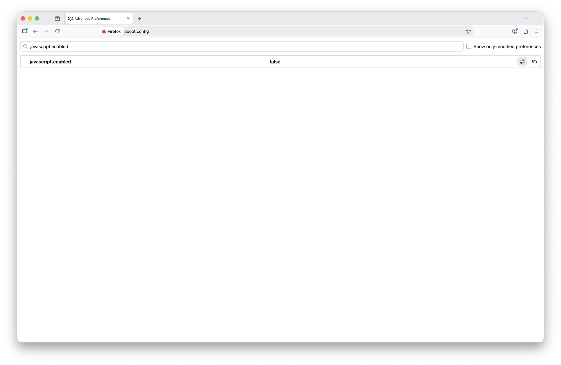 javascript.enabled set to false in Firefox on macOS